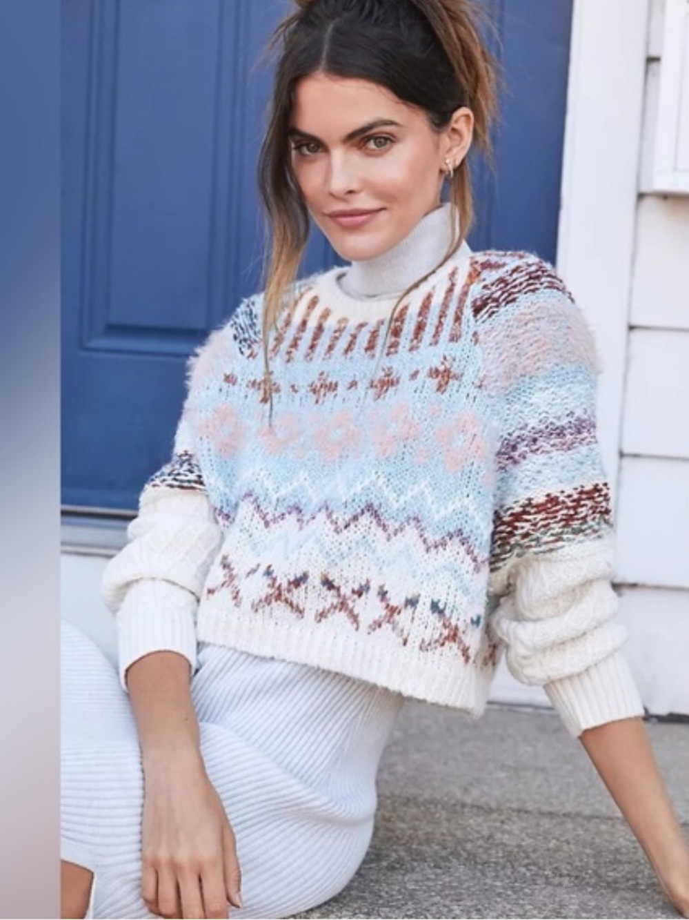 Anthropologie Daily Practice Fair Isle Crop Sweater Multicolor Knit M/L